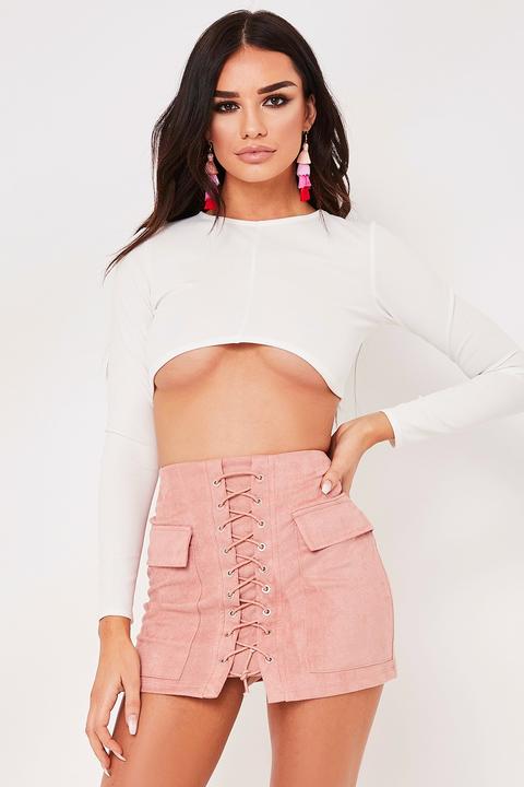 Harriet White Curved Hem Long Sleeve Crop Top