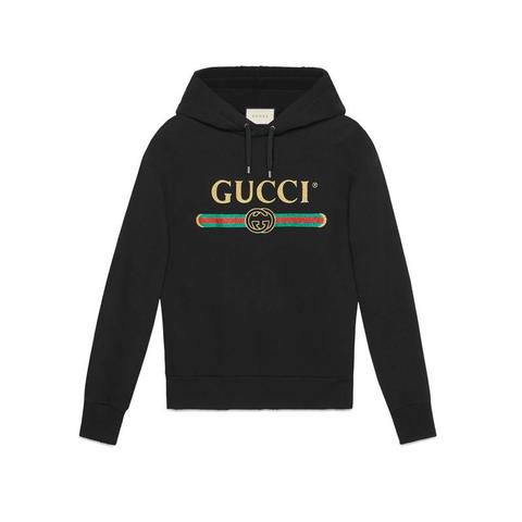 Felpa Ricamata Con Stampa Logo Vintage Gucci Glitter