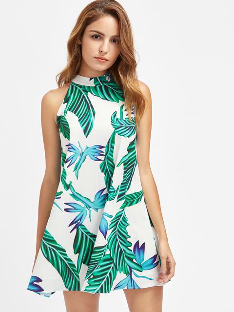Vestito Tropicale Allacciato Al Collo