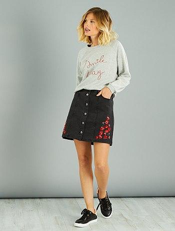 Gonna Corta Jeans Fiori Ricamati