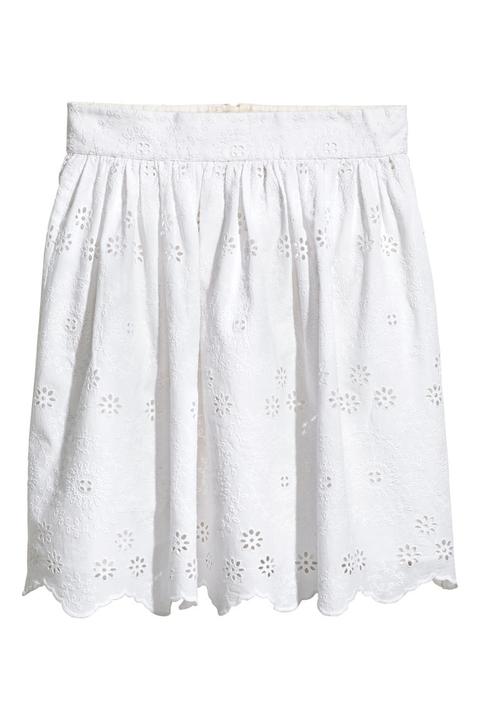 H & M - Gonna In Cotone Con Ricami - Bianco