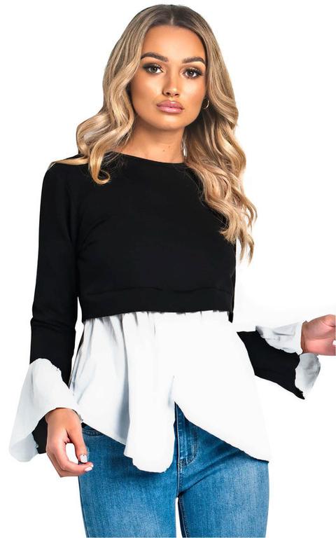 Claire Frill Shirt Hem Jumper In Black 