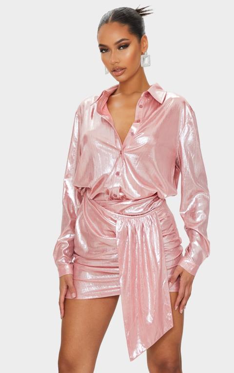 Pink Metallic Button Front Shirt