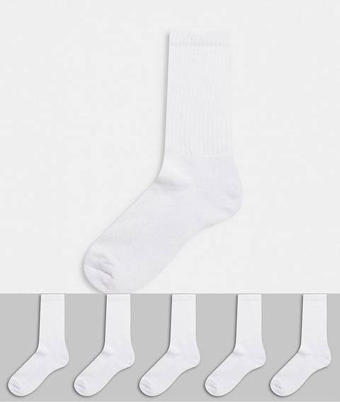 Asos Design 5 Pack Sport Socks With Terry Sole In White