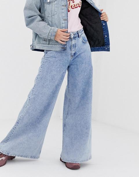 Reclaimed Vintage - The '94 - Jeans Vita Bassa A Zampa Oversize Stone Wash Chiaro - Blu