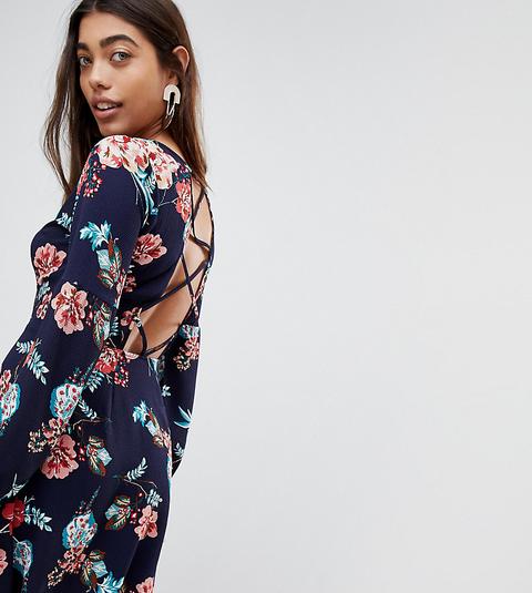 Boohoo - Vestito A Fiori Con Incrocio Sulla Schiena - Navy