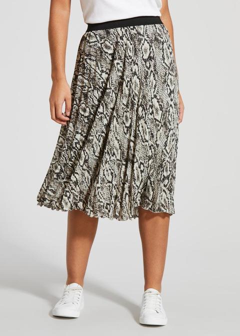 Snake Print Pleated Midi Skirt