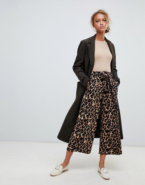 Pantalones Capri Con Lazada En La Cintura Y Estampado De Leopardo De New Look