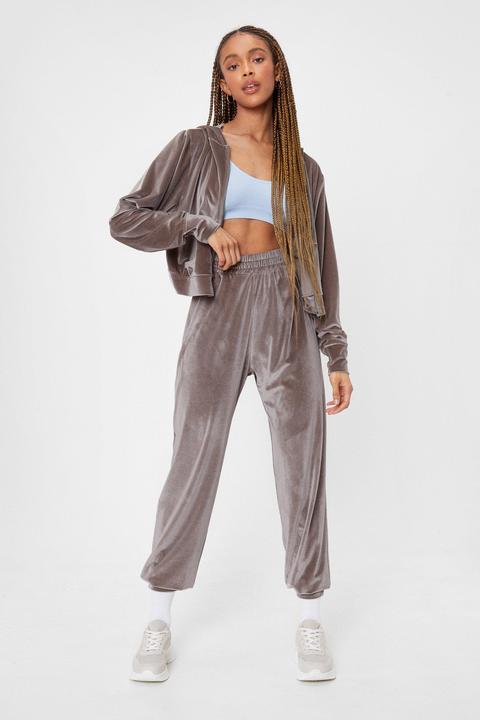 Womens Velvet Zip Hoodie And Joggers Set