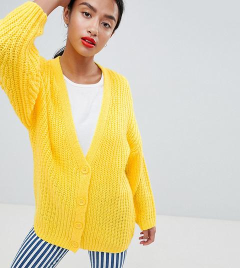 Asos Design Petite - Cardigan Oversize A Coste Larghe Con Bottoni - Giallo