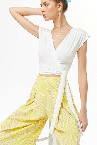 Forever 21 Surplice Self-tie Crop Top , Ivory