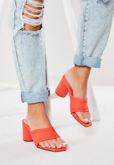 Neon Orange Block Heel Mules