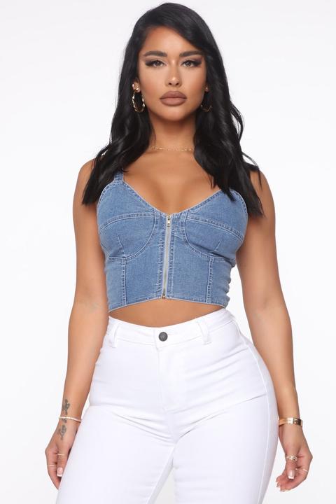 Tell Me Again Denim Top - Medium Wash