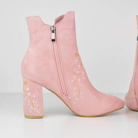 Josie - Embroidered Ankle Boots In Pink