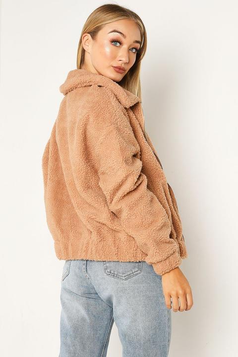 Camel teddy 2024 bomber jacket