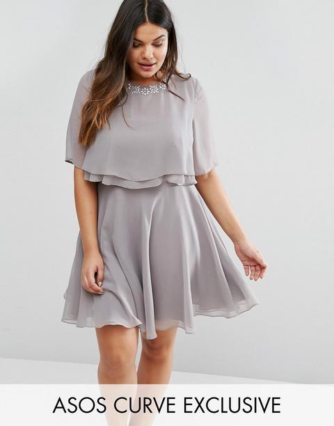 Vestido Skater Con Top Corto Con Dos Volantes Y Ribete Con Adornos De Asos Curve
