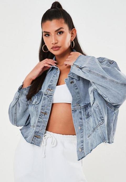 Blue Pleat Back Oversized 80's Denim Jacket, Blue