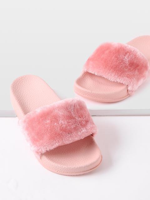 Open Toe Faux Fur Slippers