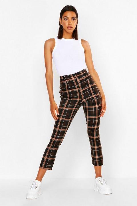 Womens Check Tailored Tapered Trouser - Brown - 12, Brown