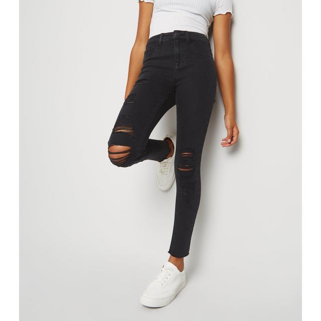 Girls Black Ripped High Waist Skinny Jeans New Look From New Look On 21 Buttons