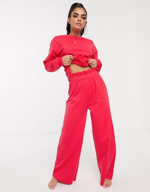 Asos Design Lounge - Mix & Match - Pantaloni Ampi Con Vita Raccolta Con Cintura - Rosso