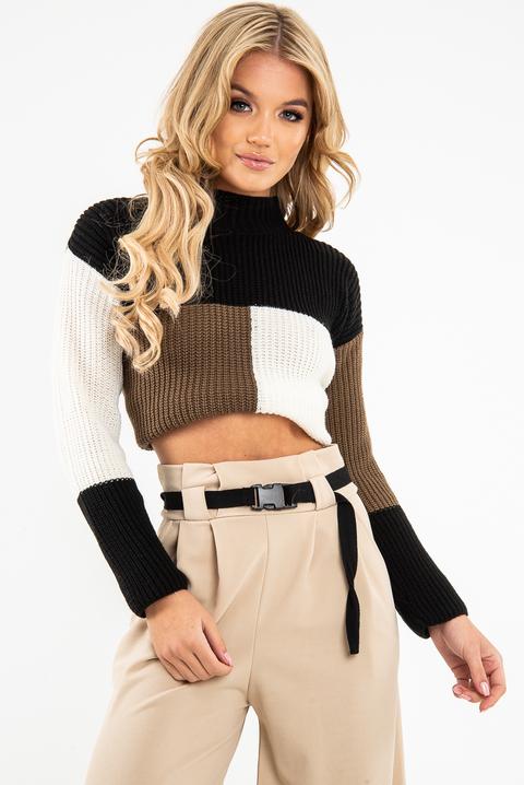 Black Colour Block Chunky Knit Jumper - Maebel