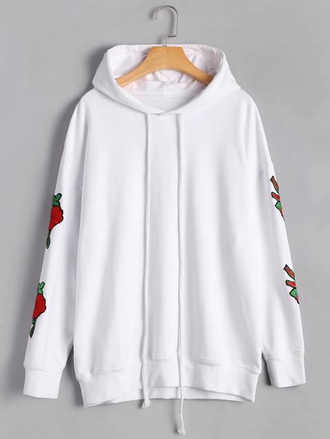 Casual Floral Applique Pullover Hoodie