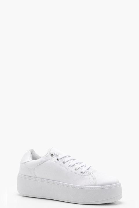 Womens Lace Up Platform Sneakers - White