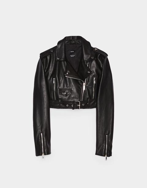 Giubbotto Biker Cropped Effetto Pelle from Bershka on 21 Buttons