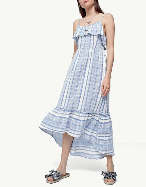 Vestito Lungo Bretelle Volant Celeste