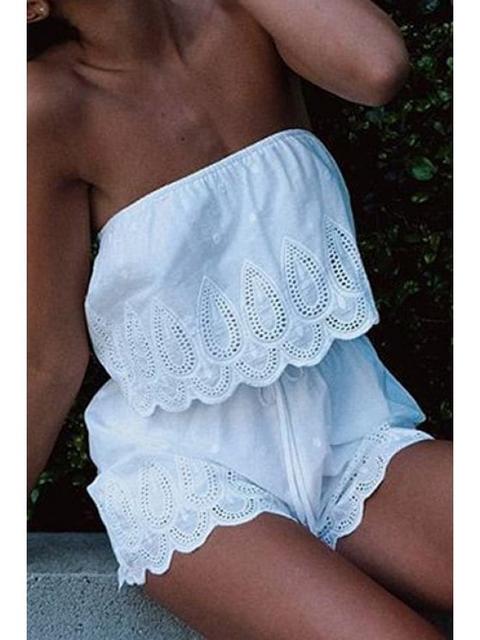 White Strapless Top And Lace Shorts Suit