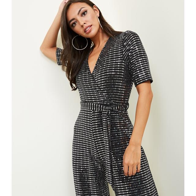 silver mirrored sequin wrap jumpsuit