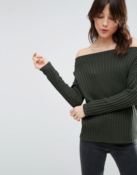 Asos - Maglione A Coste Con Spalle Scoperte - Verde