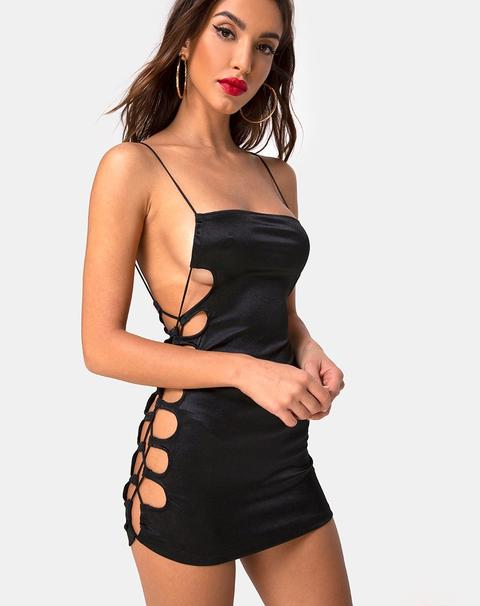 Laticia Mini Dress In Satin Black