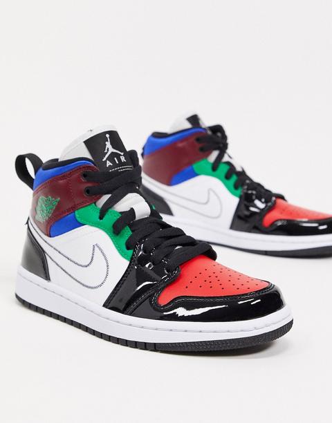 Jordan Air 1 Mid Trainers With Stitch Swoosh In Multi