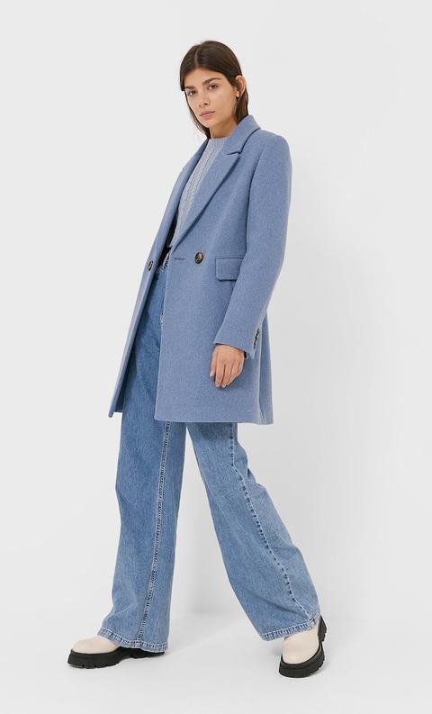 Stradivarius Manteau En Mélange De Laine Bleu Ciel S