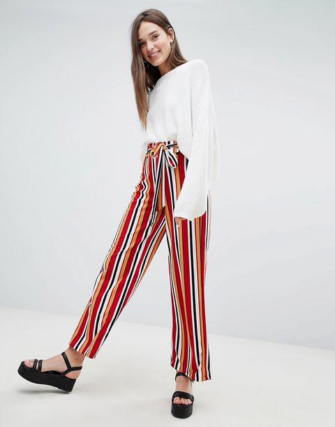 Bershka - Pantalon À Rayures Multicolores Noué À La Taille - Multi
