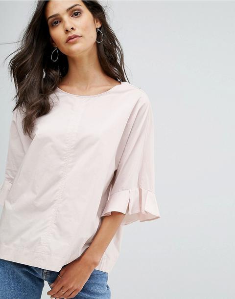 Blusa De Manga 3/4 Con Volante De Mango