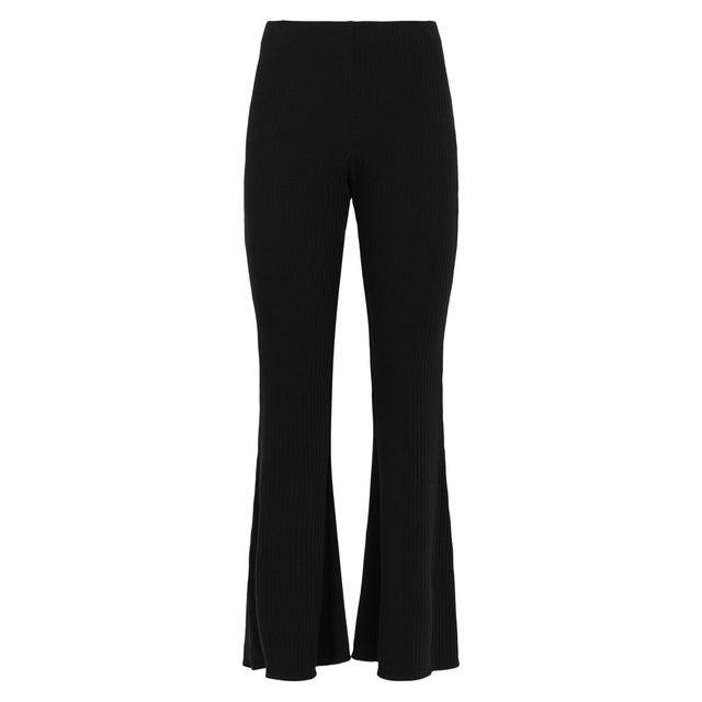 Petite Black Ribbed Flared Leggings New 