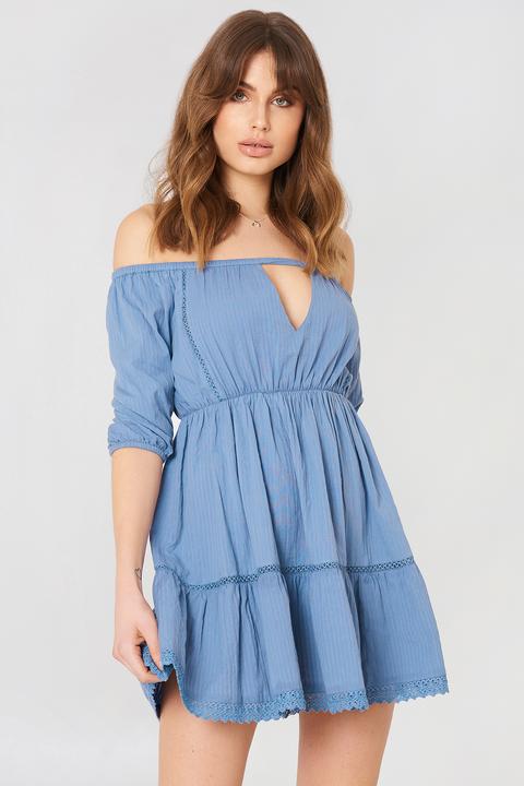 Off Shoulder Crochet Dress Blue