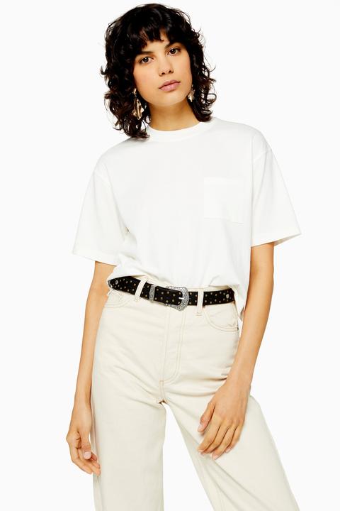 Womens Idol Cropped Pocket T-shirt - Cream, Cream