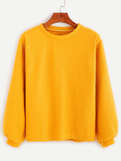 Yellow Long Sleeve Ribbed Sweatshirt