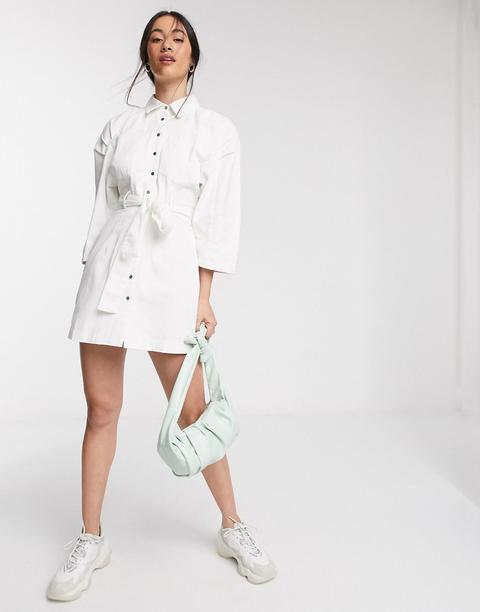 Asos Design - Robe Chemise Courte En Denim Souple - Blanc