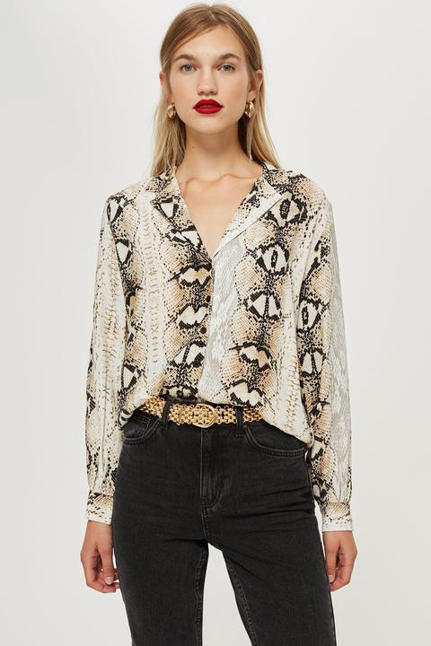 Womens Snake Print Long Sleeve Shirt - Multi, Multi