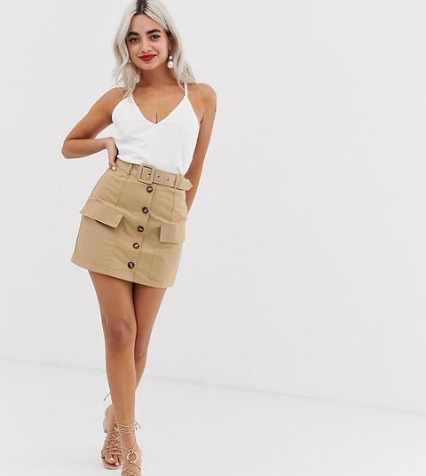 Falda Utilitaria Con Botones En La Parte Delantera De Parisian Petite