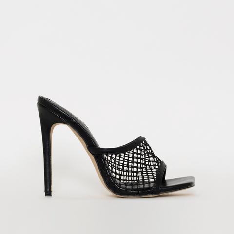 Sonia X Fyza Fyza Black Mesh Square Toe Mules