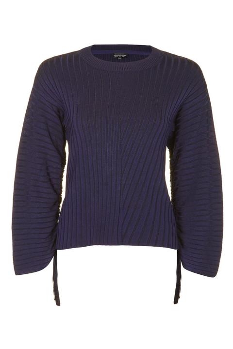 Drawcord Sleeve Knitted Jumper