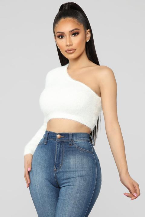 Fuzz What You Heard One Shoulder Sweater - Ivory