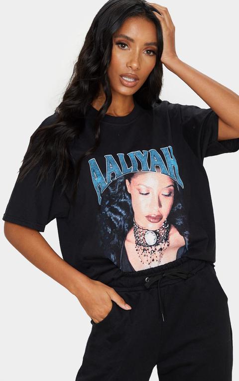 T-shirt Noir Imprimé Aaliyah, Noir