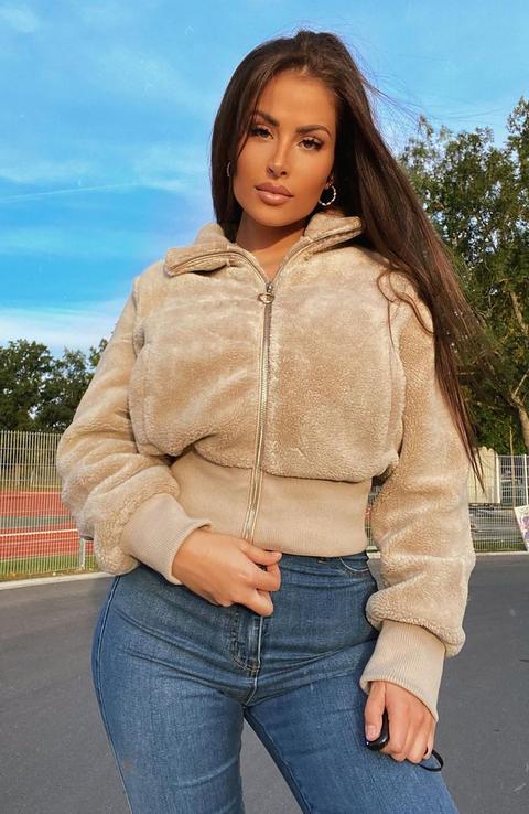 Fluff Off Sherpa Bomber Jacket - Taupe